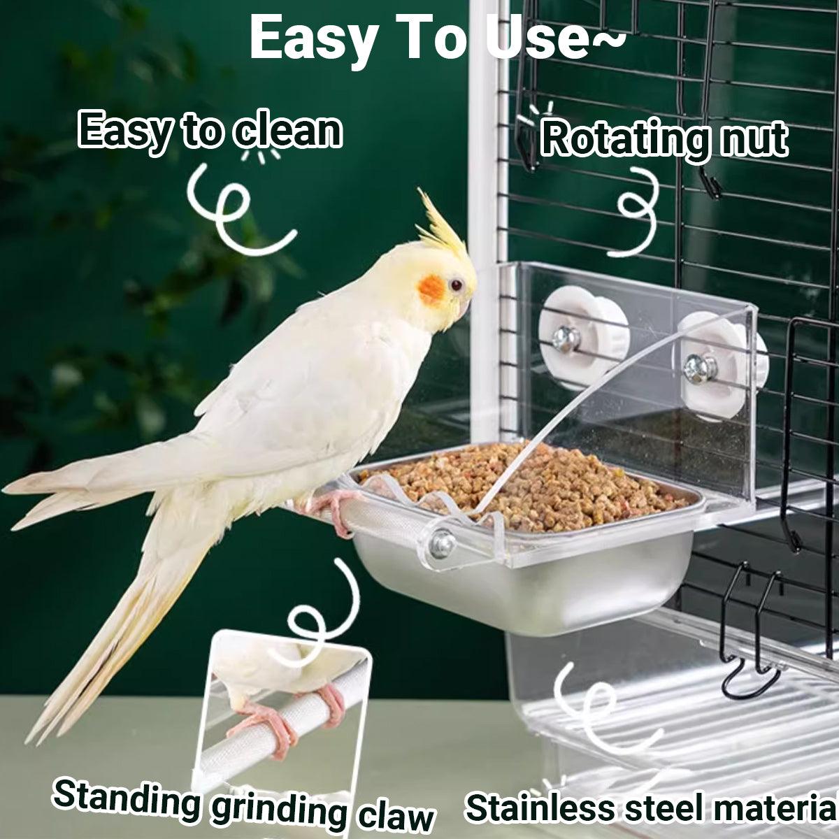 Parrot Stainless Steel Food Bowl Bird Feeder Cage Hanging Dish for Pet Birds - L V528-BIRD-FEEDER-L-775814