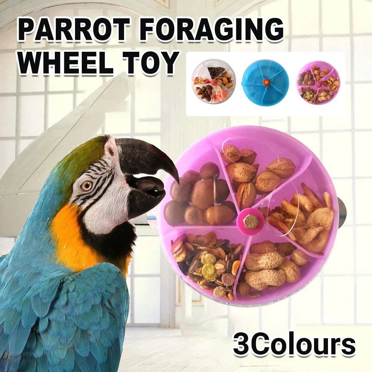 Parrot Foraging Toy Bird Chew Wheel Food Dispenser Divider Box Cage Accessory - Transparent V528-BIRD-FEEDER-TM-719438
