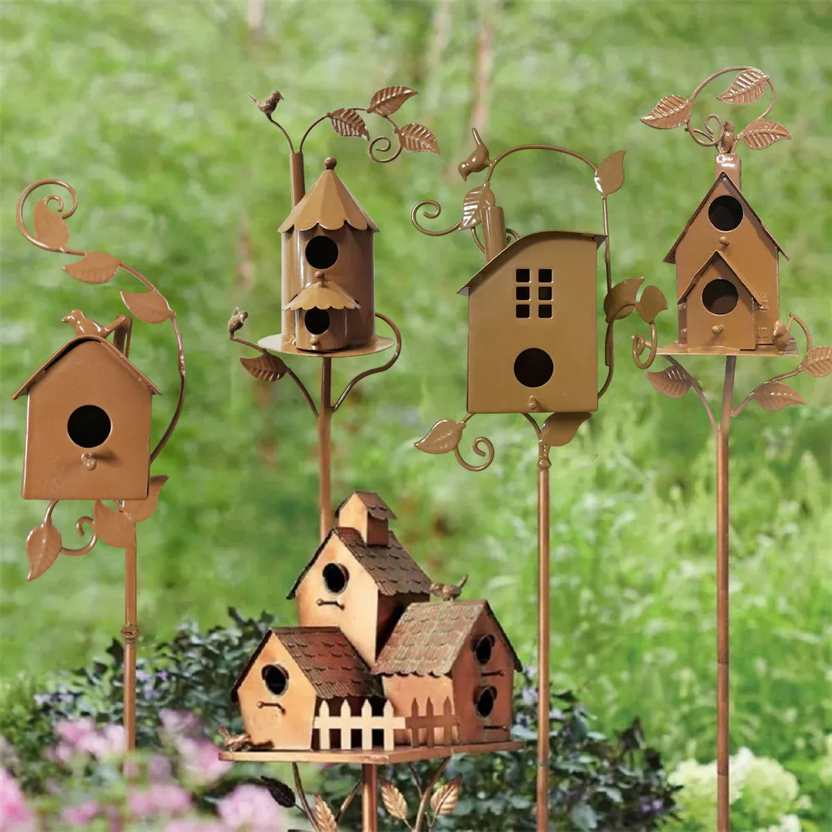 Birdhouse Garden Stakes Outdoor Yard Ornaments for Lawn and Garden Decoration - A V528-BIRD-HOUSE-A-570838
