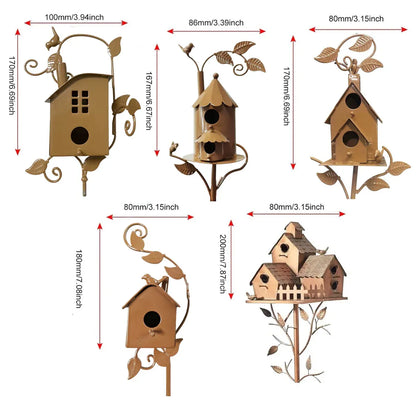 Birdhouse Garden Stakes Outdoor Yard Ornaments for Lawn and Garden Decoration - D V528-BIRD-HOUSE-D-942193