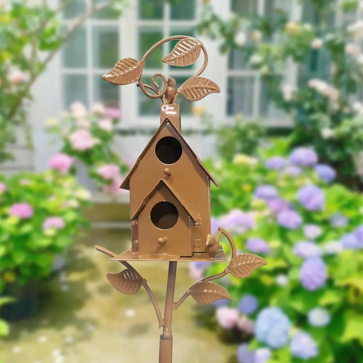 Birdhouse Garden Stakes Outdoor Yard Ornaments for Lawn and Garden Decoration - D V528-BIRD-HOUSE-D-942193