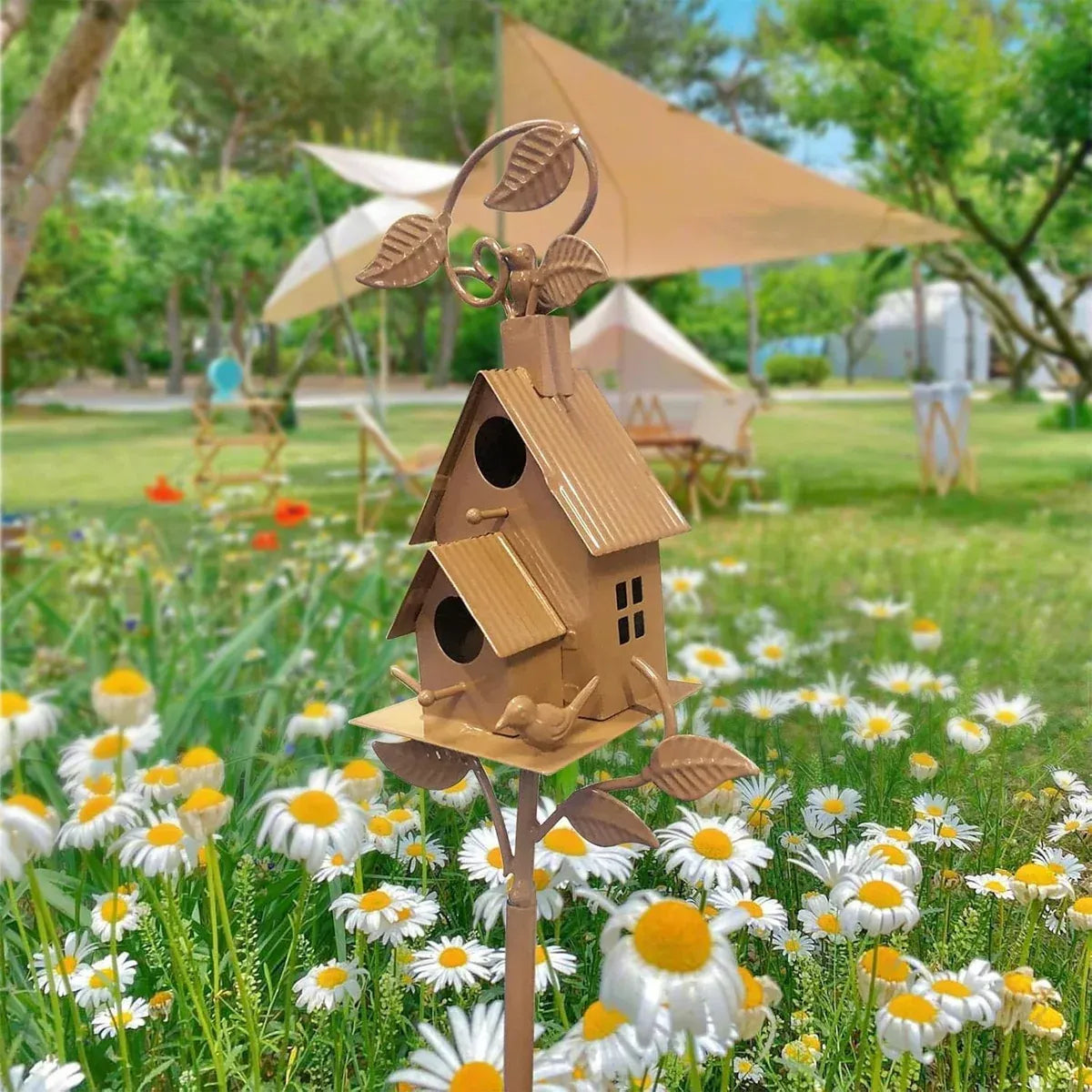 Birdhouse Garden Stakes Outdoor Yard Ornaments for Lawn and Garden Decoration - D V528-BIRD-HOUSE-D-942193