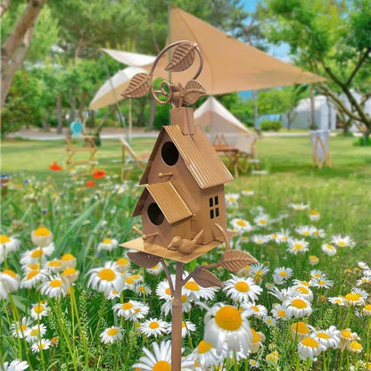 Birdhouse Garden Stakes Outdoor Yard Ornaments for Lawn and Garden Decoration - D V528-BIRD-HOUSE-D-942193