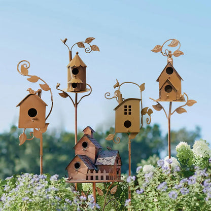 Birdhouse Garden Stakes Outdoor Yard Ornaments for Lawn and Garden Decoration - D V528-BIRD-HOUSE-D-942193