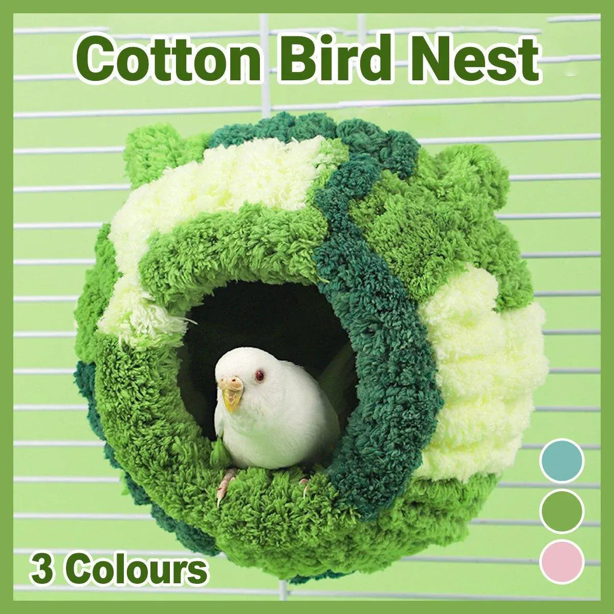 Hanging Warm Cotton Nest Hammock Cozy Bed for Parrots and Other Bird Species - Green V528-BIRD-NEST-GREEN-568531