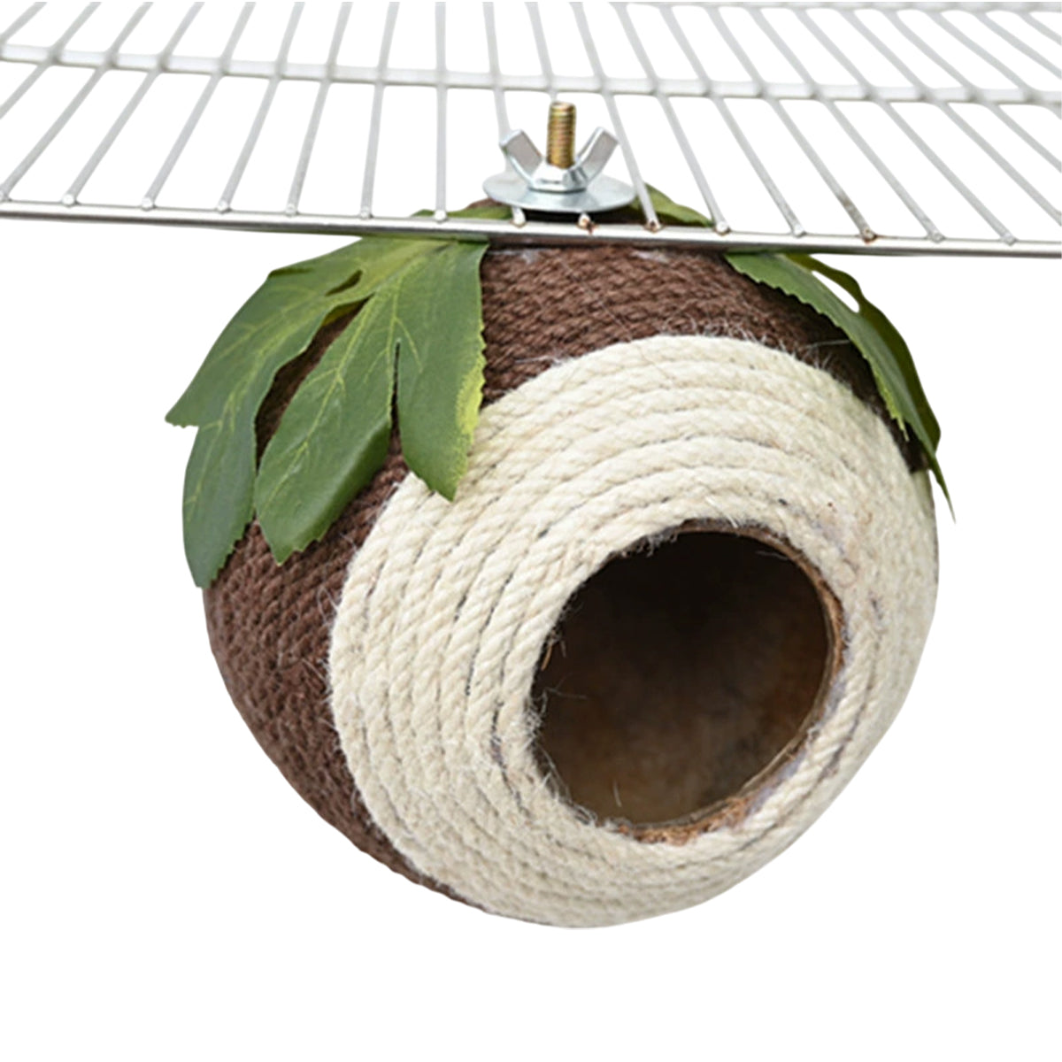 Bird Nest Parrot Nest Coconut Shell Braided Twine Colourful Cage Hanging Bed - White-Green-Screw Model V528-BIRD-NEST-GREEN-LS-755818