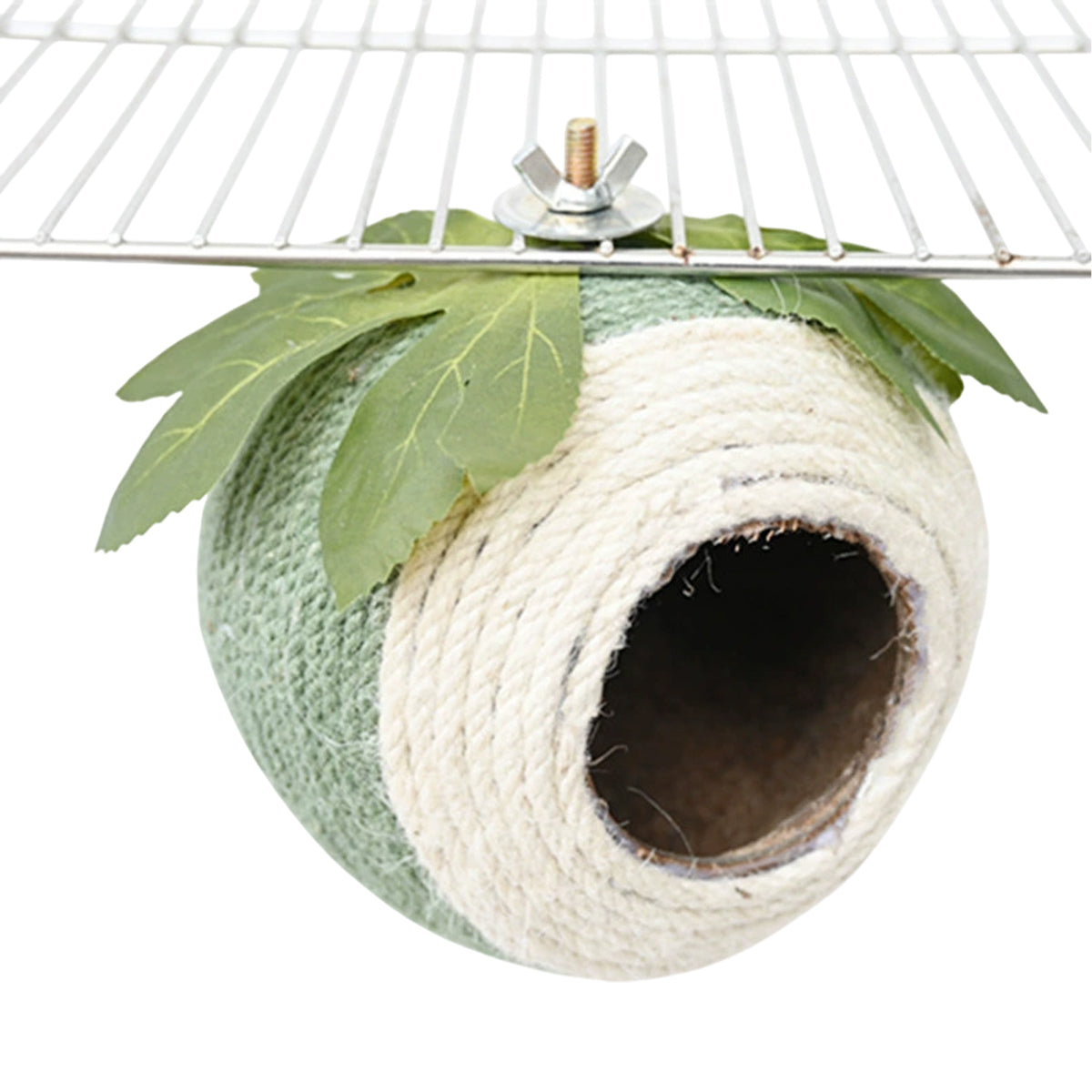 Bird Nest Parrot Nest Coconut Shell Braided Twine Colourful Cage Hanging Bed - White-Green-Screw Model V528-BIRD-NEST-GREEN-LS-755818