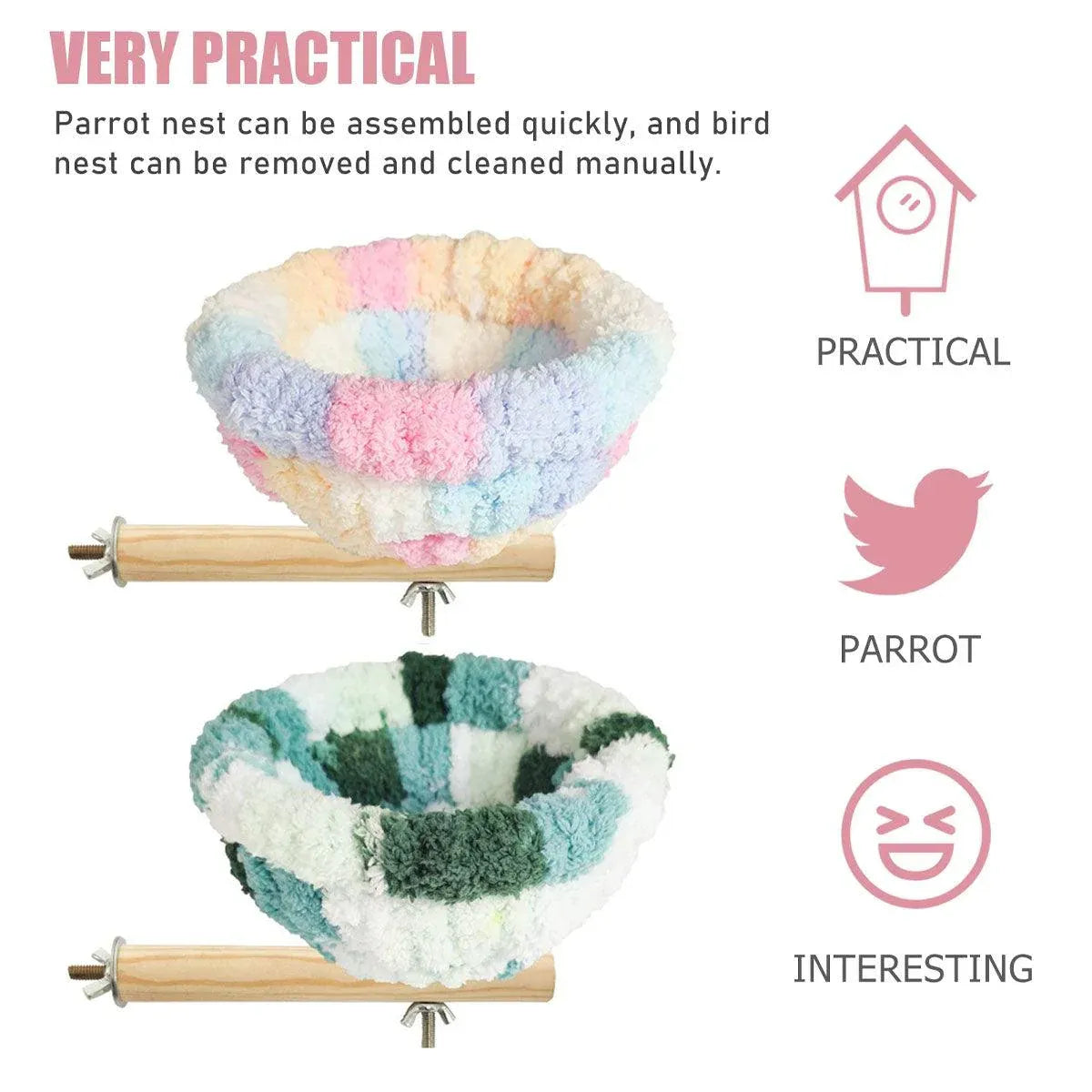 Parrot Winter Warm Nest Fluffy Cotton Hanging Bed Colourful Bird Cage House - Pink V528-BIRD-NEST-MHT-254657