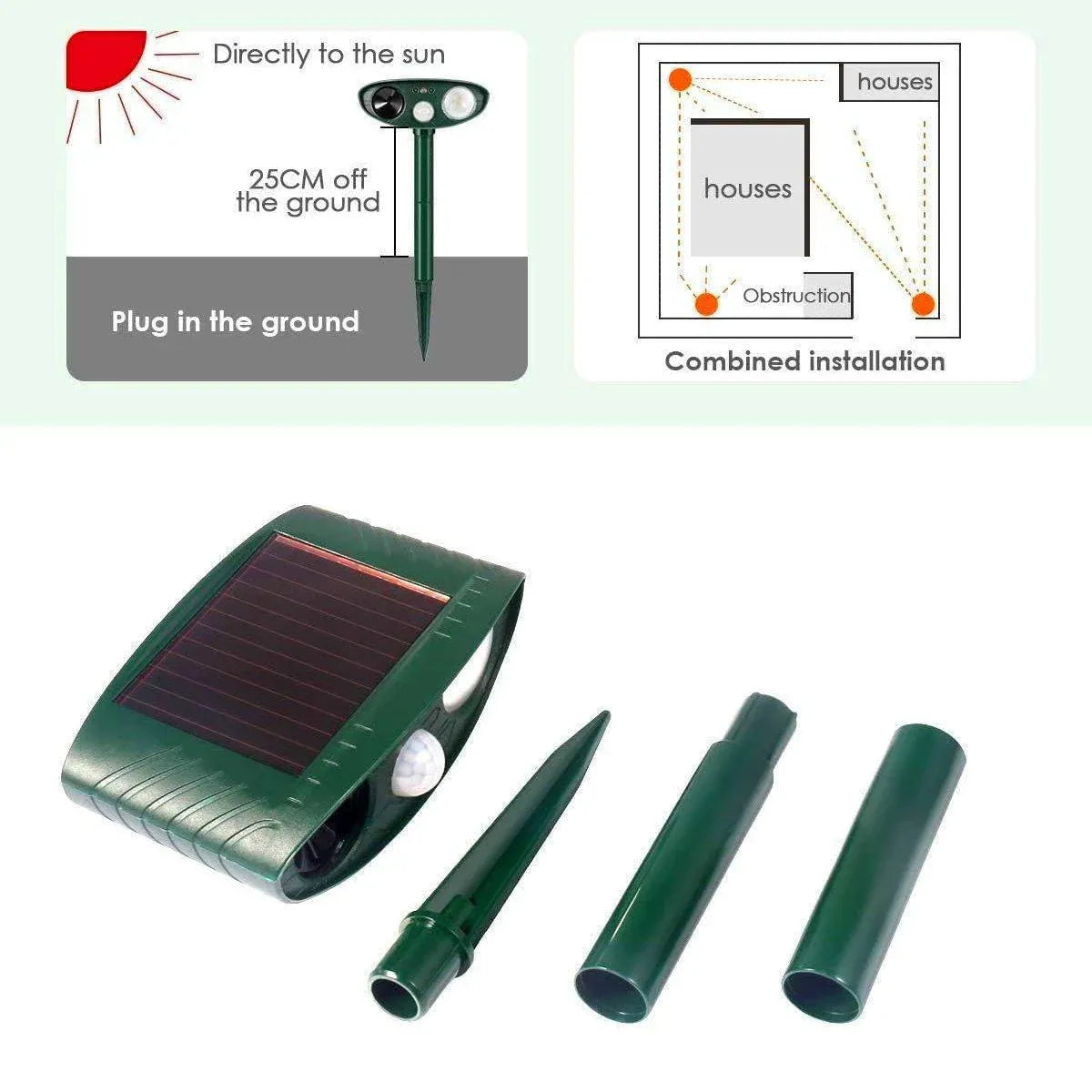 Solar Powered Ultrasonic Animal Bird Repeller Outdoor Pest Insect Control Device V528-BIRD-REPELLER-945602