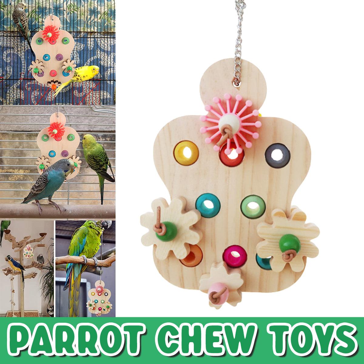 Wooden Parrot Toys Educational Interactive Chewing Nibbling Hanging Cage Toys V528-BIRD-TOY-288294