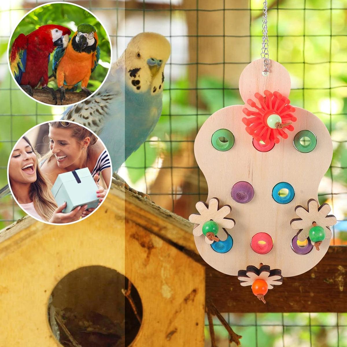 Wooden Parrot Toys Educational Interactive Chewing Nibbling Hanging Cage Toys V528-BIRD-TOY-288294