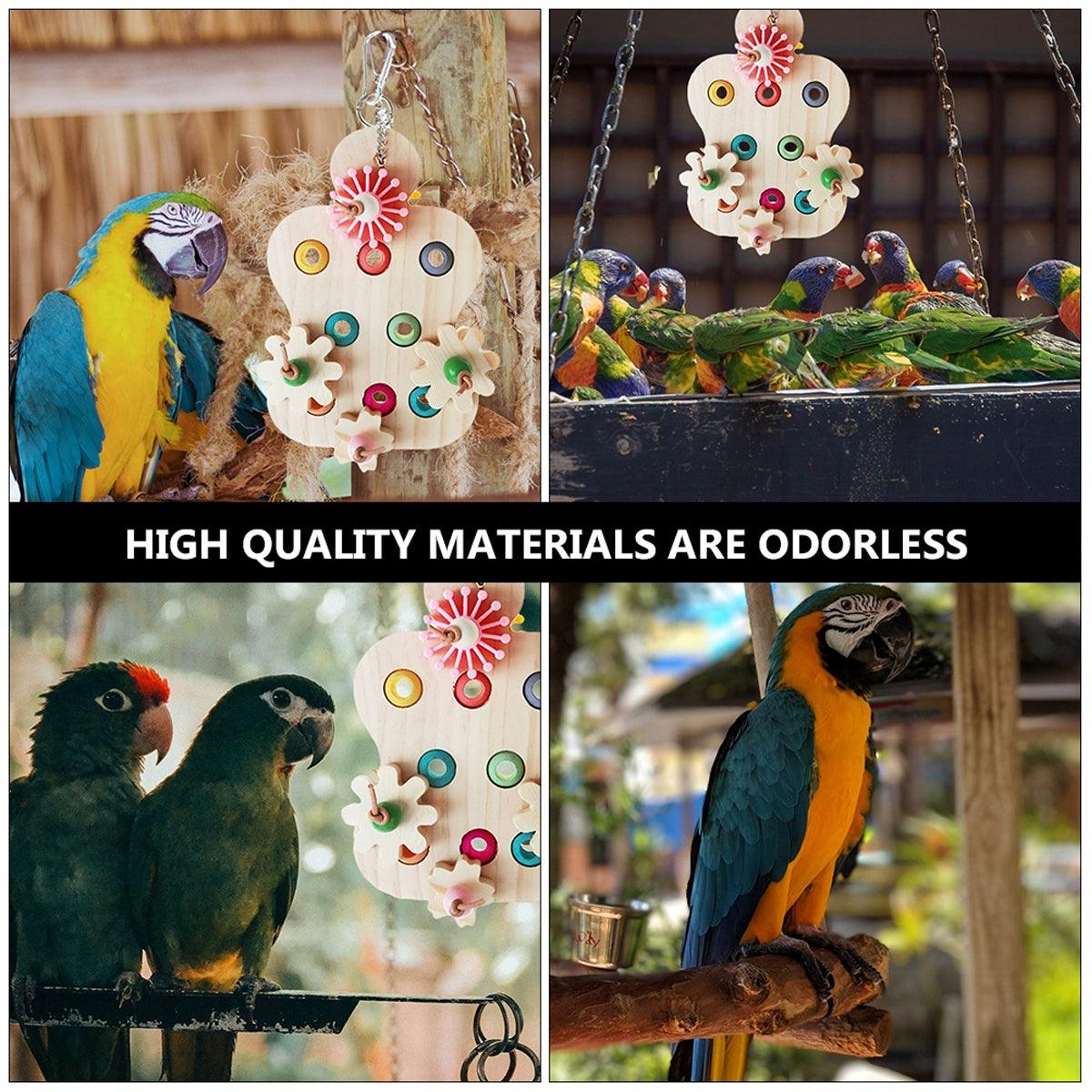 Wooden Parrot Toys Educational Interactive Chewing Nibbling Hanging Cage Toys V528-BIRD-TOY-288294