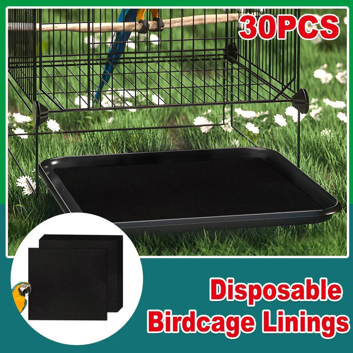 30pcs Disposable Birdcage Liner Pads Pet Cage Liner Bedding for Birds and Parrot V528-BIRDCAGE-MAT-BLACK-164862