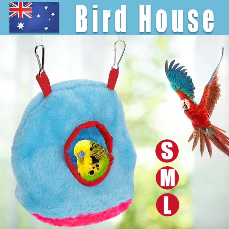Plush Hanging Bird Nest Bed Cage Hammock for Parrots and Small Birds - L V528-BIRDNEST-BLUE-L-32521