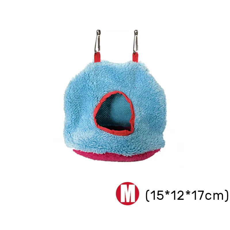 Plush Hanging Bird Nest Bed Cage Hammock for Parrots and Small Birds - L V528-BIRDNEST-BLUE-L-32521