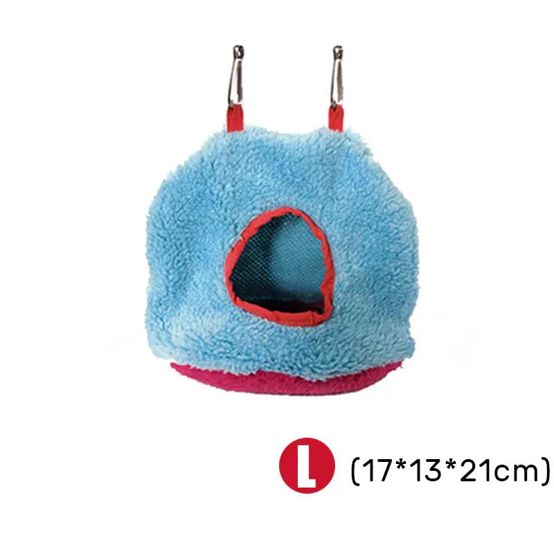Plush Hanging Bird Nest Bed Cage Hammock for Parrots and Small Birds - L V528-BIRDNEST-BLUE-L-32521
