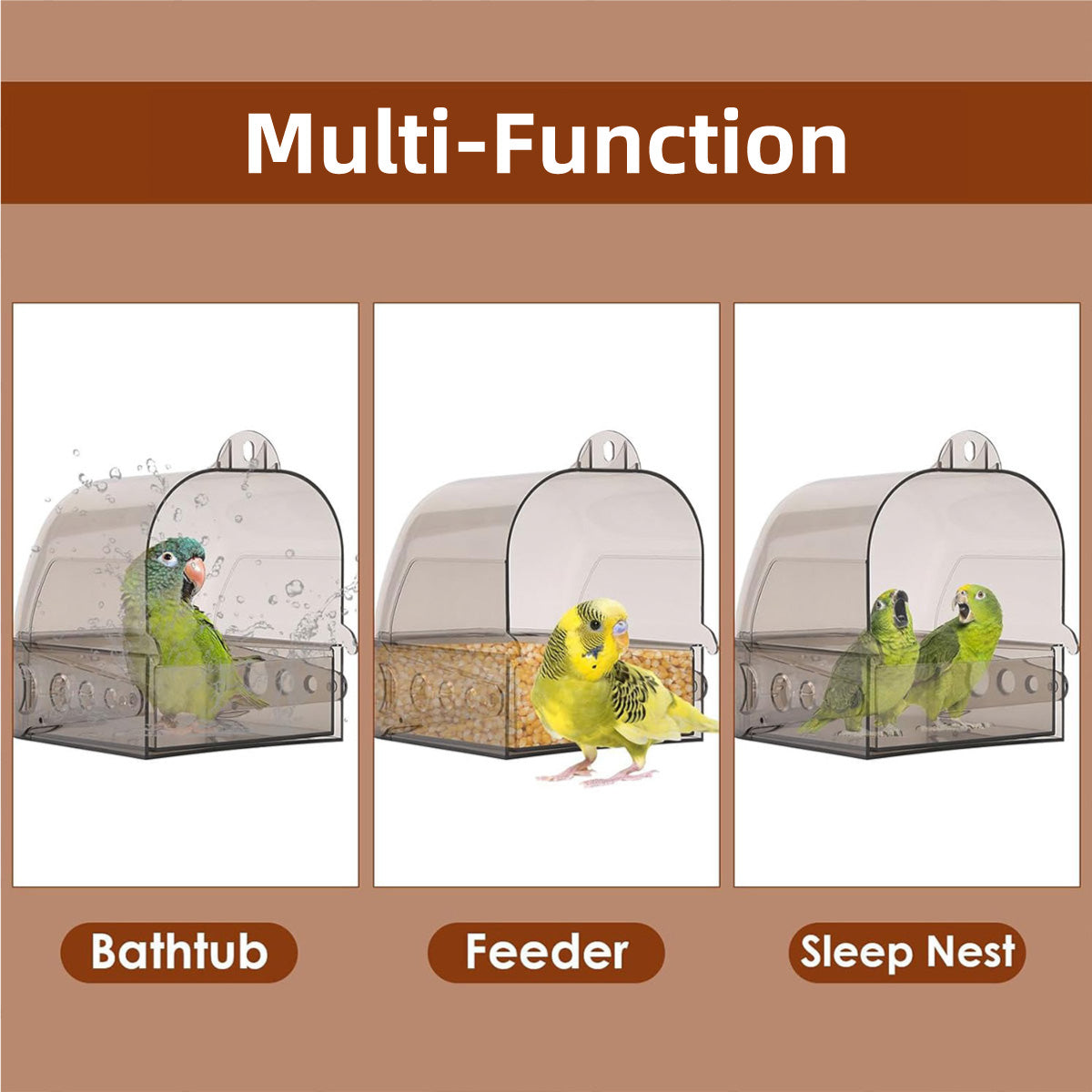 Parrot Bath Box Grey Bird Cage Accessory Bathroom Bird Bathtub for Small Birds V528-BIRDS-GREY-498198