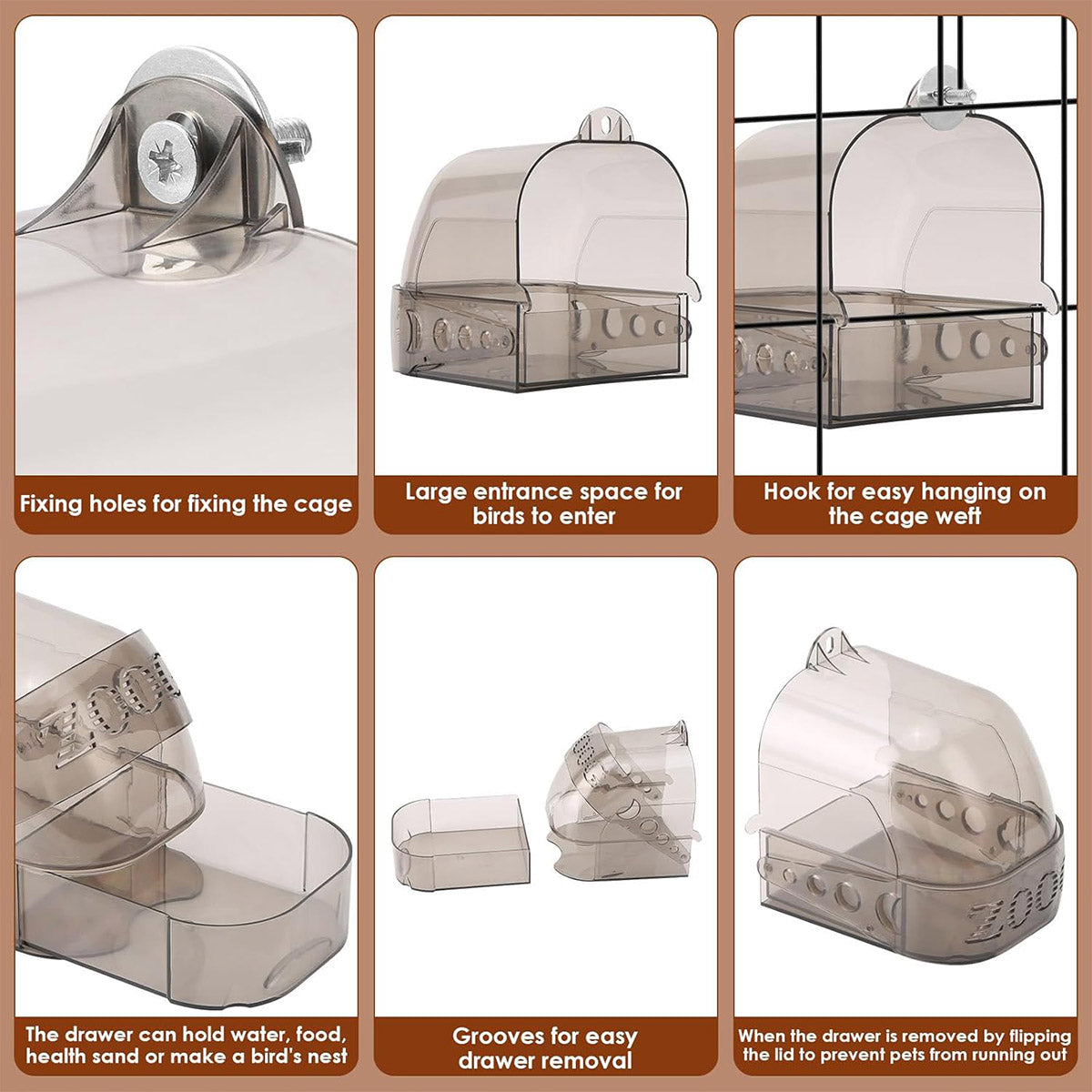 Parrot Bath Box Grey Bird Cage Accessory Bathroom Bird Bathtub for Small Birds V528-BIRDS-GREY-498198