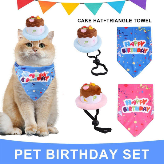 Pet Birthday Cake Hat and Triangle Towel combination Fun Party Dress Up for Pets - Blue V528-BIRTHDAY-SUIT-CD-BLUE-877275
