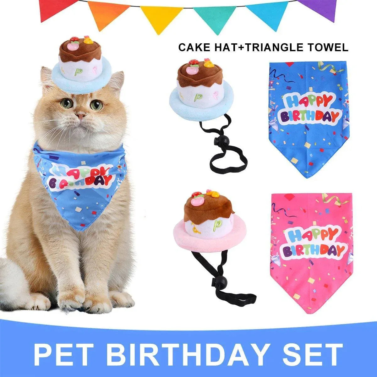 Pet Birthday Cake Hat and Triangle Towel combination Fun Party Dress Up for Pets - Pink V528-BIRTHDAY-SUIT-CD-PINK-202872
