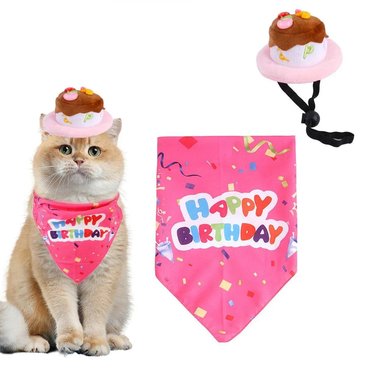 Pet Birthday Cake Hat and Triangle Towel combination Fun Party Dress Up for Pets - Pink V528-BIRTHDAY-SUIT-CD-PINK-202872