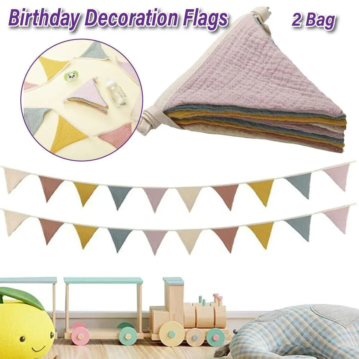 2PCS Triangle Bunting Flag Garland Hanging Flag Banner for Wedding Parties V528-BIRTHDAYBUNTING-MORANDI-2BAG-294428
