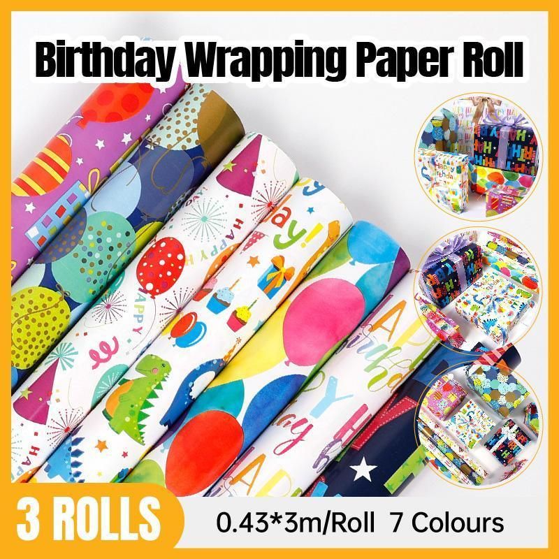 3 Pack Colorful Celebration with Premium Present Wrapping Paper - CSQQ V528-BIRTHDAYS-PAPER-3PCS-CSQQ-958174