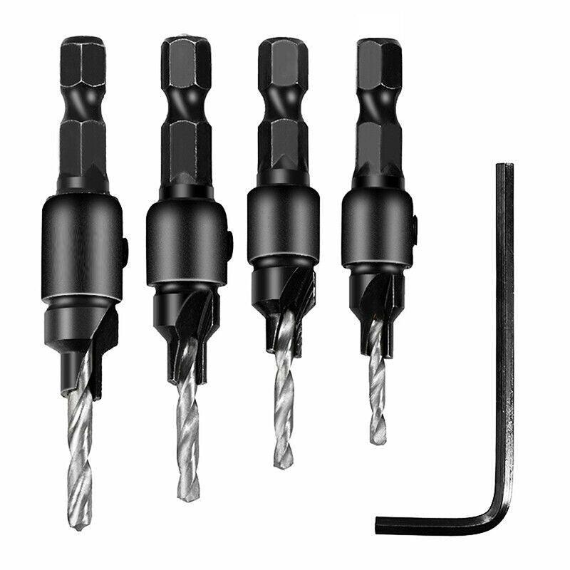 4PCS Screw Countersink Bit Set Pilot Holre Drill Metal Plastic Wood Hex Shank - Gold V528-BITSET-4PCS-GOLD-683801