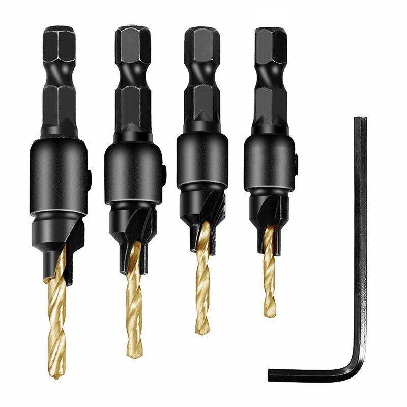 4PCS Screw Countersink Bit Set Pilot Holre Drill Metal Plastic Wood Hex Shank - Silver V528-BITSET-4PCS-SILVER-622906