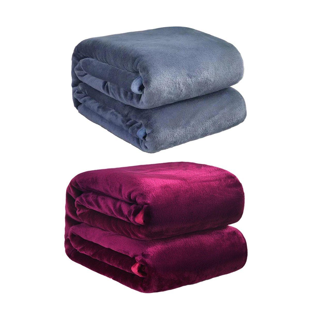 Soft Winter Flannel Blanket for Office Home Lunch Break Warm Cozy Throw Blanket - Grey Blue V528-BL-GREY-BLUE-200-230-698354