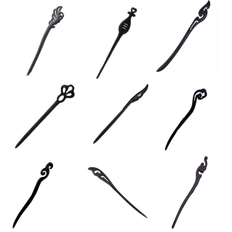 Retro Wooden Carved Hair Sticks Women Hairpin Barrette Chopsticks Accessories - H V528-BL-H37470