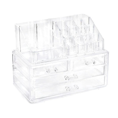 Holder Cosmetic Makeup Organiser 4 Drawer Storage Jewellery Box Clear Acrylic - With Black Mesh Pad V528-BLACKMESHPAD-4GRIDS-465879