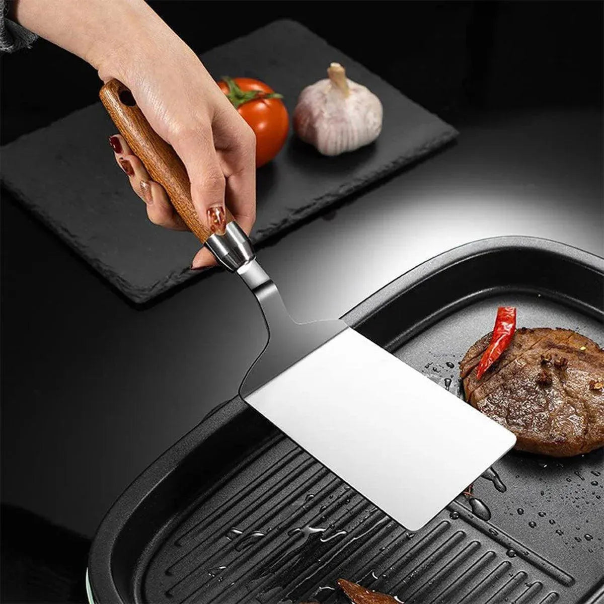 Stainless Steel Cooking Shovel Teppanyaki Spatula Pancake Steak Flipper Tool V528-BLADE-285MM-197654