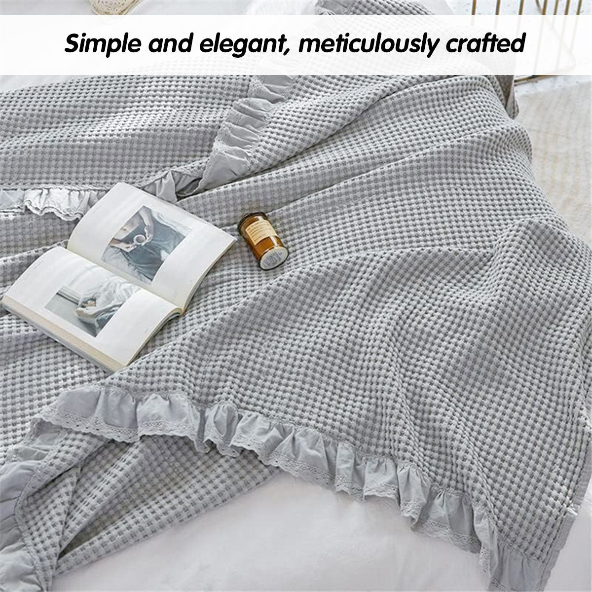 Waffle Sofa Blanket Thin Lightweight Throw Soft Cover Couch Bed Living Room Use - Beige V528-BLANKET-BEIGE-150-200-674026