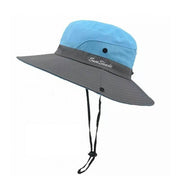 Women Wide Brim Ponytail Hat Sun Protect Visor Summer Beach Cap Anti Uv Floppy - Blue V528-BLCOLOUR-BLUE29142