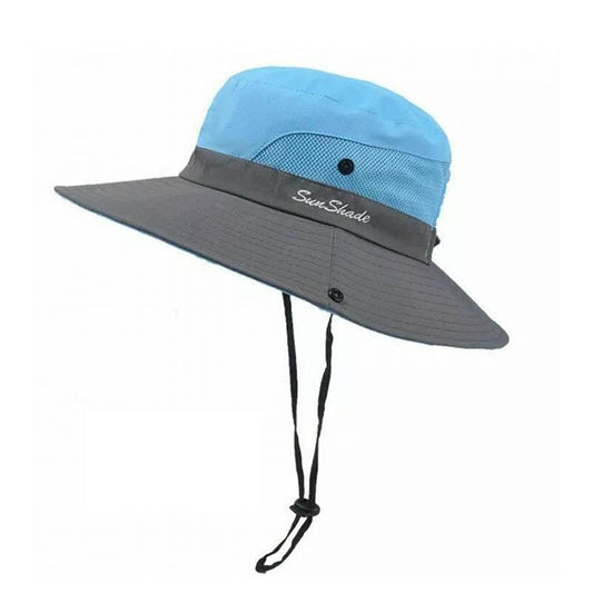 Women Wide Brim Ponytail Hat Sun Protect Visor Summer Beach Cap Anti Uv Floppy - Blue V528-BLCOLOUR-BLUE29142