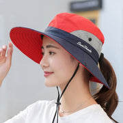 Women Wide Brim Ponytail Hat Sun Protect Visor Summer Beach Cap Anti Uv Floppy - Blue V528-BLCOLOUR-BLUE29142