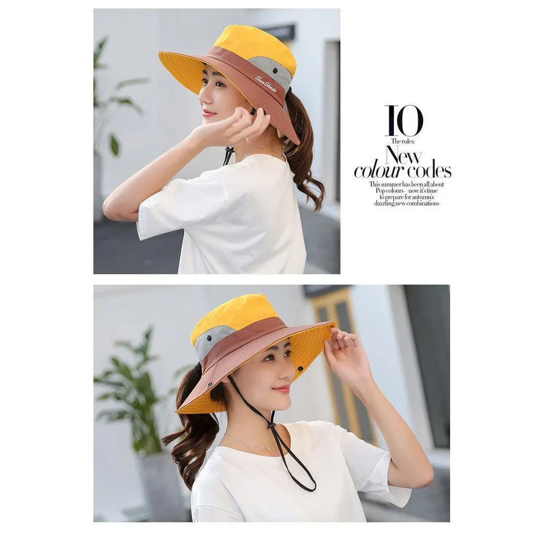 Women Wide Brim Ponytail Hat Sun Protect Visor Summer Beach Cap Anti Uv Floppy - Blue V528-BLCOLOUR-BLUE29142