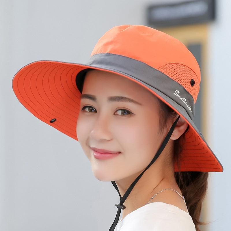 Women Wide Brim Ponytail Hat Sun Protect Visor Summer Beach Cap Anti Uv Floppy - Blue V528-BLCOLOUR-BLUE29142