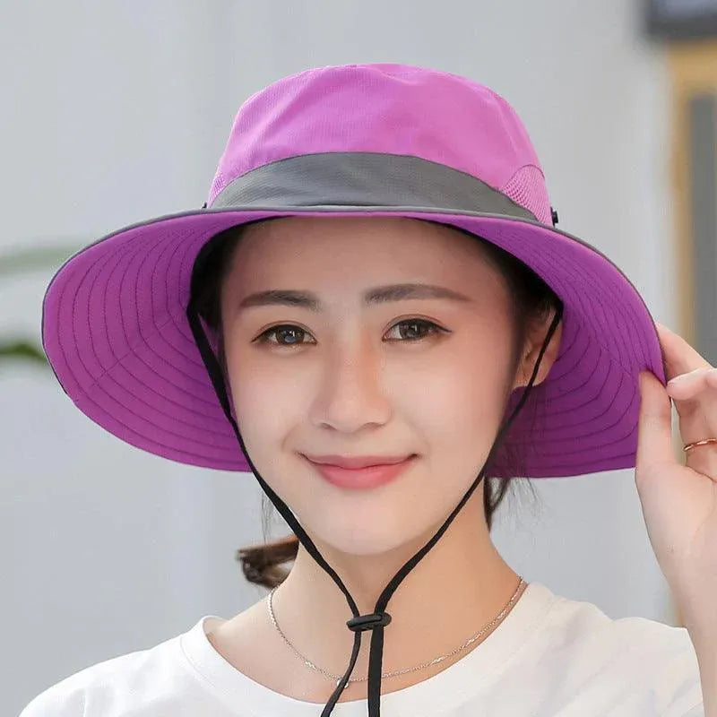 Women Wide Brim Ponytail Hat Sun Protect Visor Summer Beach Cap Anti Uv Floppy - Blue V528-BLCOLOUR-BLUE29142