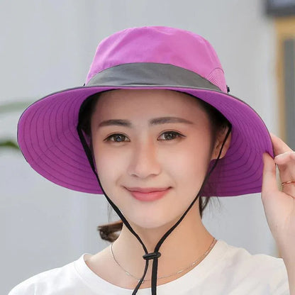 Women Wide Brim Ponytail Hat Sun Protect Visor Summer Beach Cap Anti Uv Floppy - Blue V528-BLCOLOUR-BLUE29142