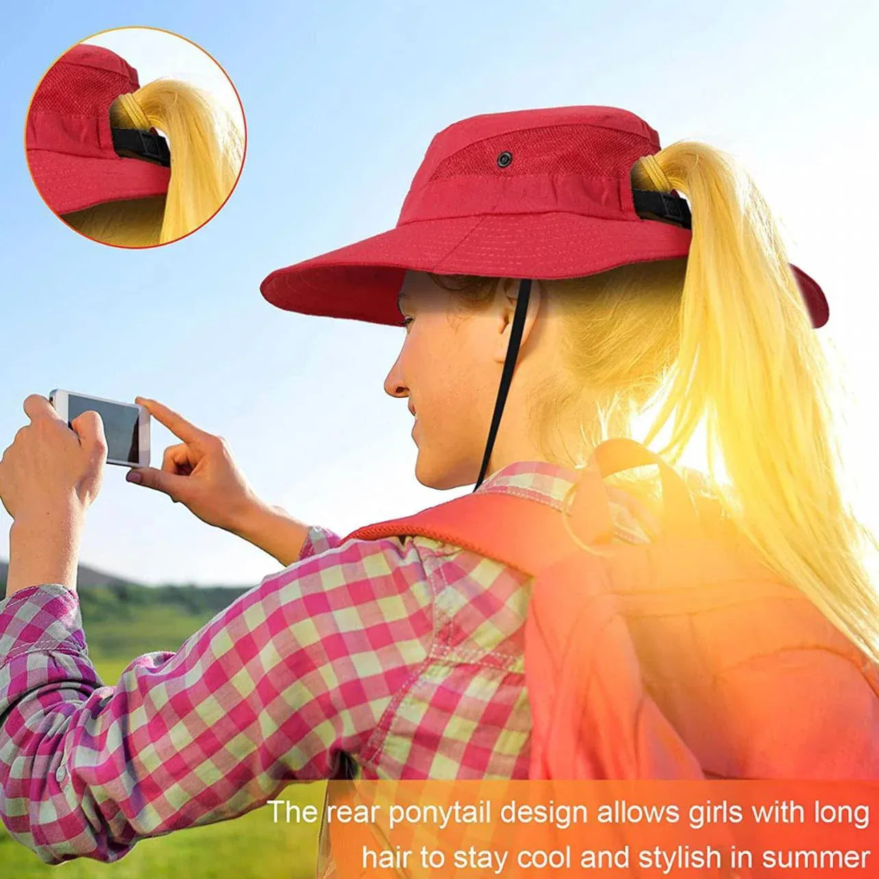 Women Wide Brim Ponytail Hat Sun Protect Visor Summer Beach Cap Anti Uv Floppy - Blue V528-BLCOLOUR-BLUE29142
