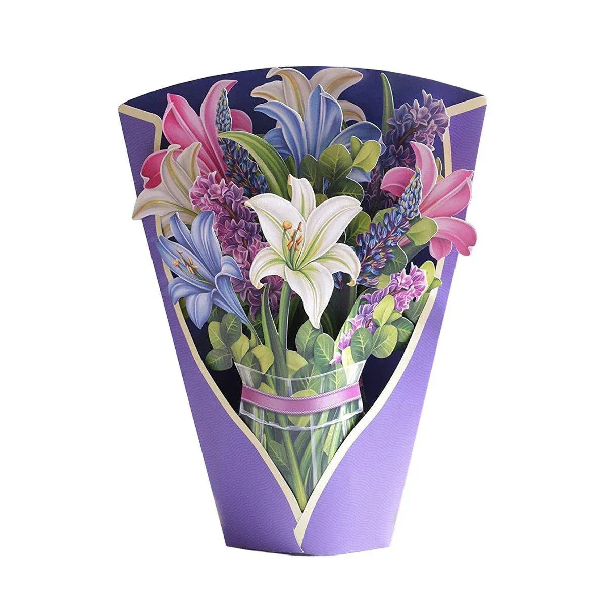 New Style 3D Pop Up Cards Paper Flower Bouquet Greeting Card for All Occasions - Blue Lily V528-BLUE-LILY-667685