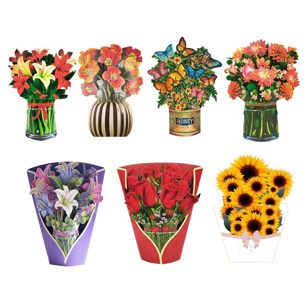 New Style 3D Pop Up Cards Paper Flower Bouquet Greeting Card for All Occasions - Blue Lily V528-BLUE-LILY-667685