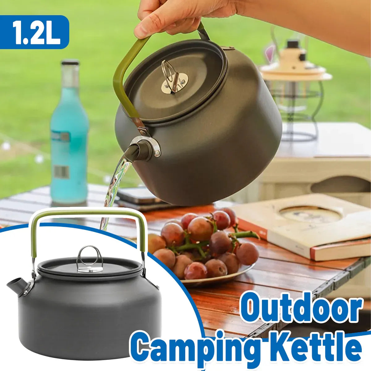1.2L Outdoor Teapot Camping Hiking Portable Aluminum Kettle Coffee Pot Travel V528-BOIL-A-KETTLE-GREEN-664699