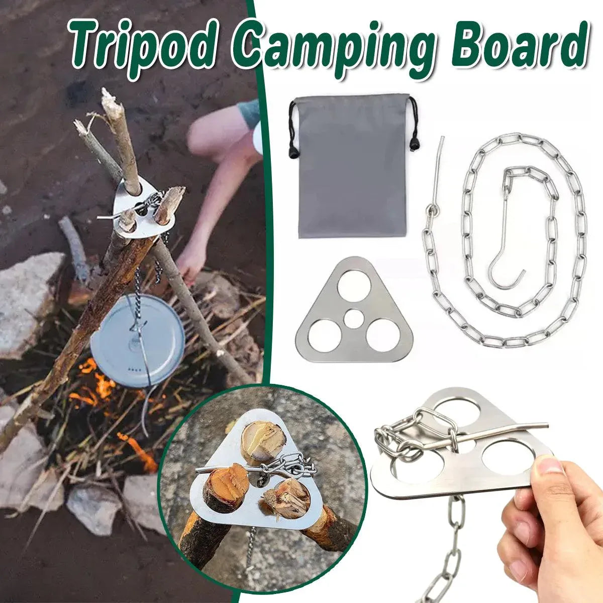 Outdoor Bonfire Rack Hanging Pot Picnic Fire Stand Stainless Steel Portable Foldable Tripod V528-BONFIRE-STAND-SILVER-196954