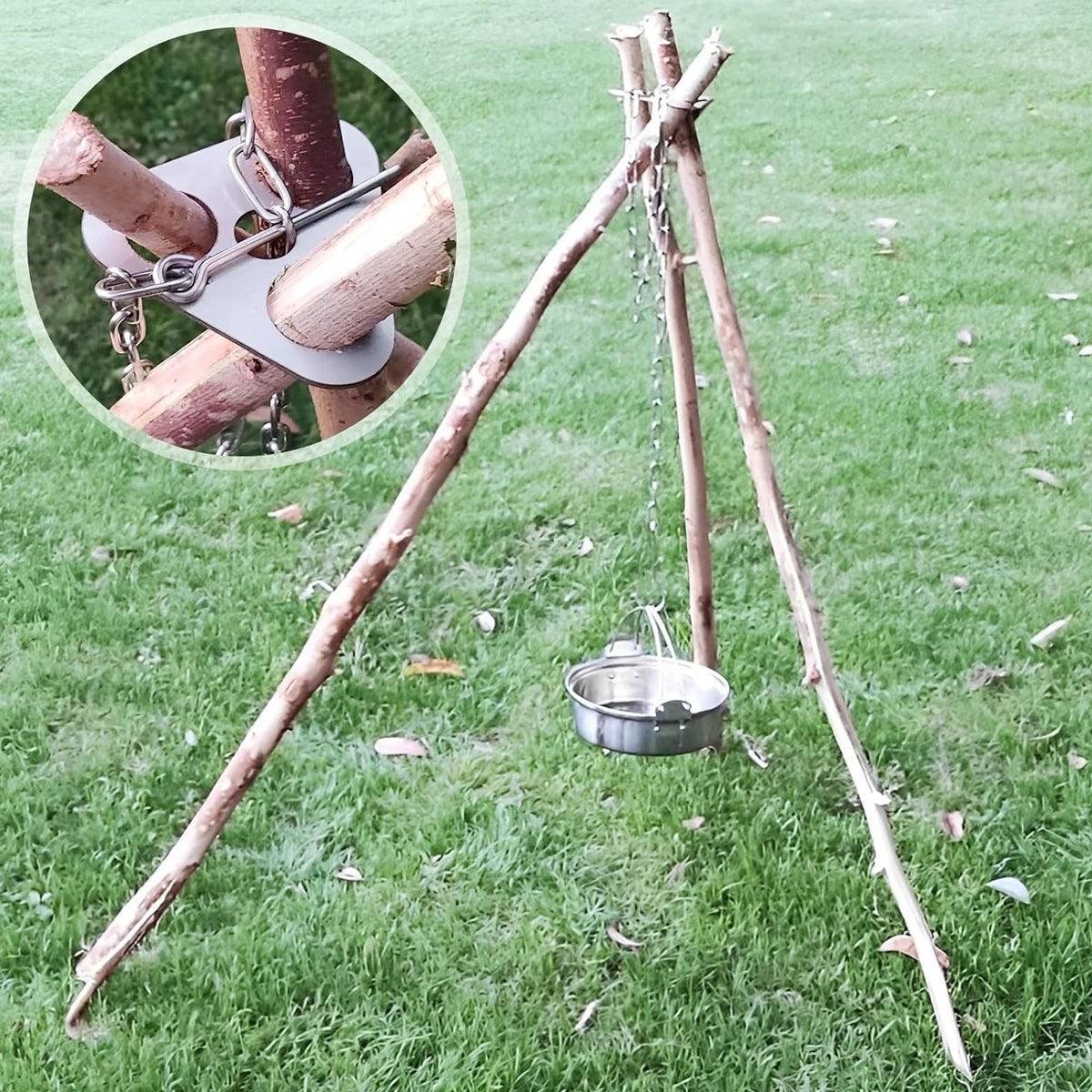 Outdoor Bonfire Rack Hanging Pot Picnic Fire Stand Stainless Steel Portable Foldable Tripod V528-BONFIRE-STAND-SILVER-196954