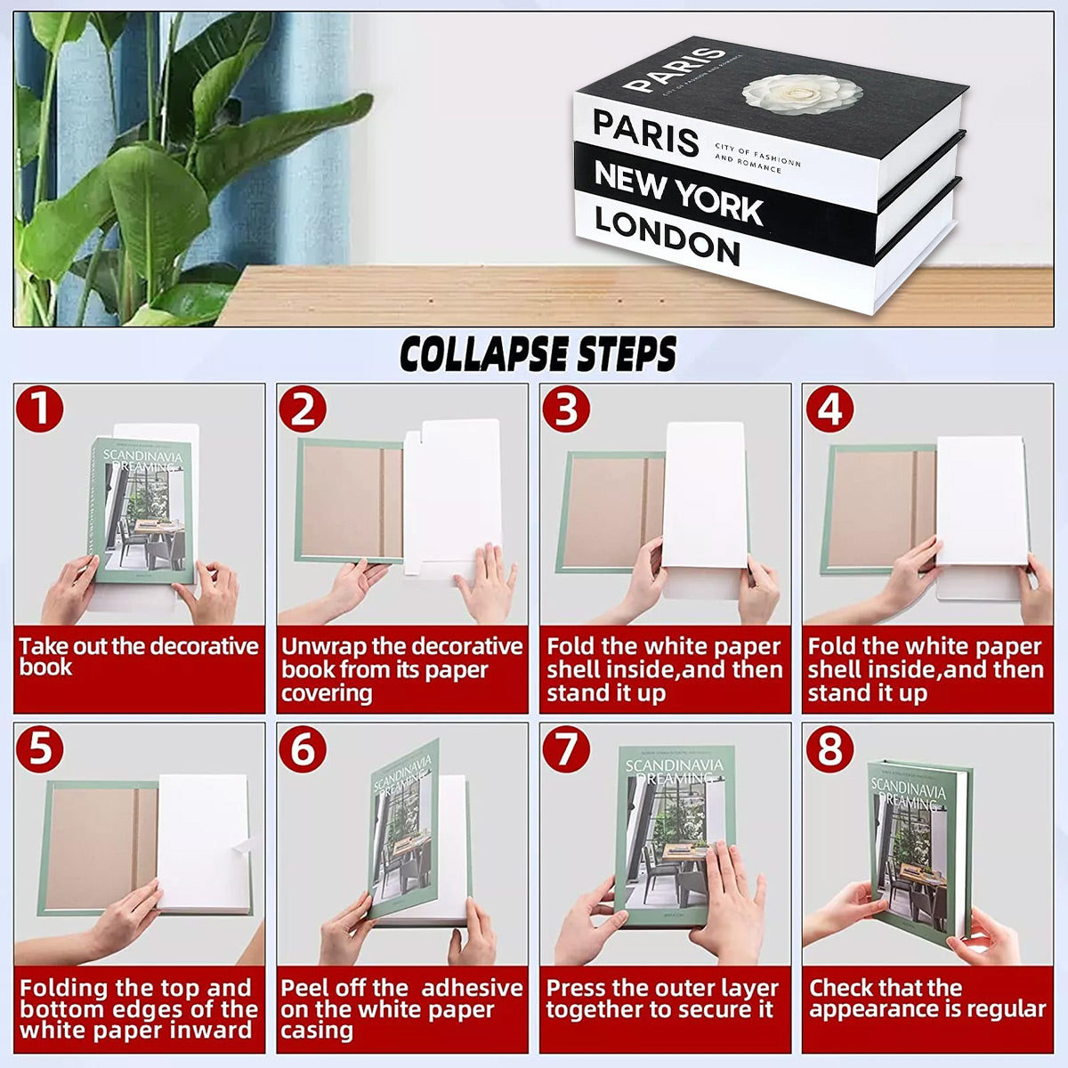 3 PCS Modern Decorative Books Set Foldable Fake Books for Display City Theme - A V528-BOOK-3PCS-748803