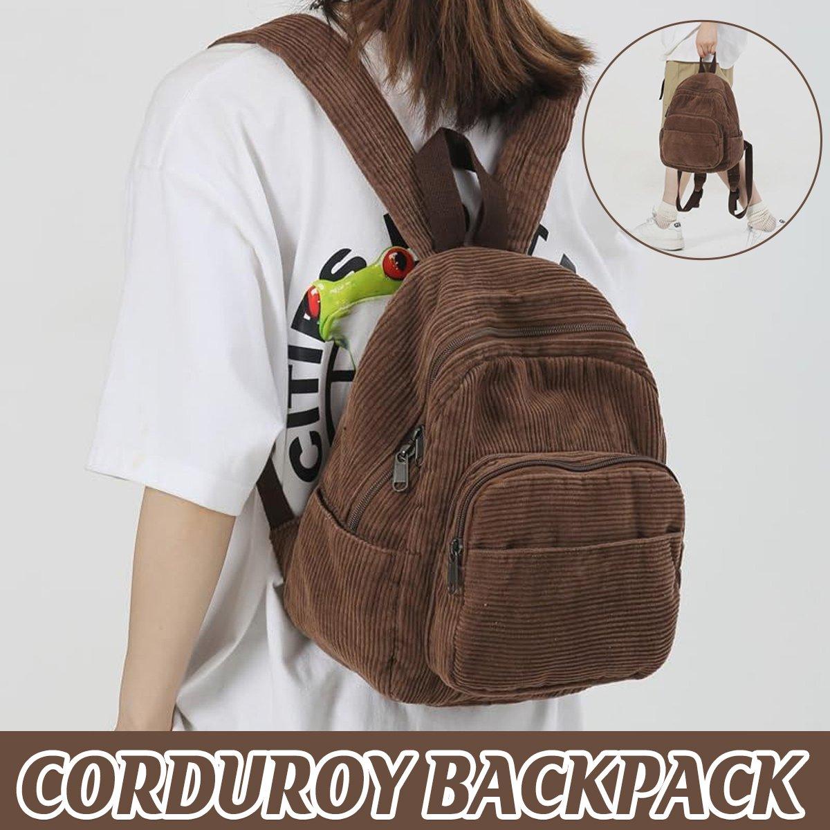Schoolbag Corduroy Shoulder Bag Simple Mini Backpack for Daily Casual Use V528-BOOK-BAG-COFFEE-698051