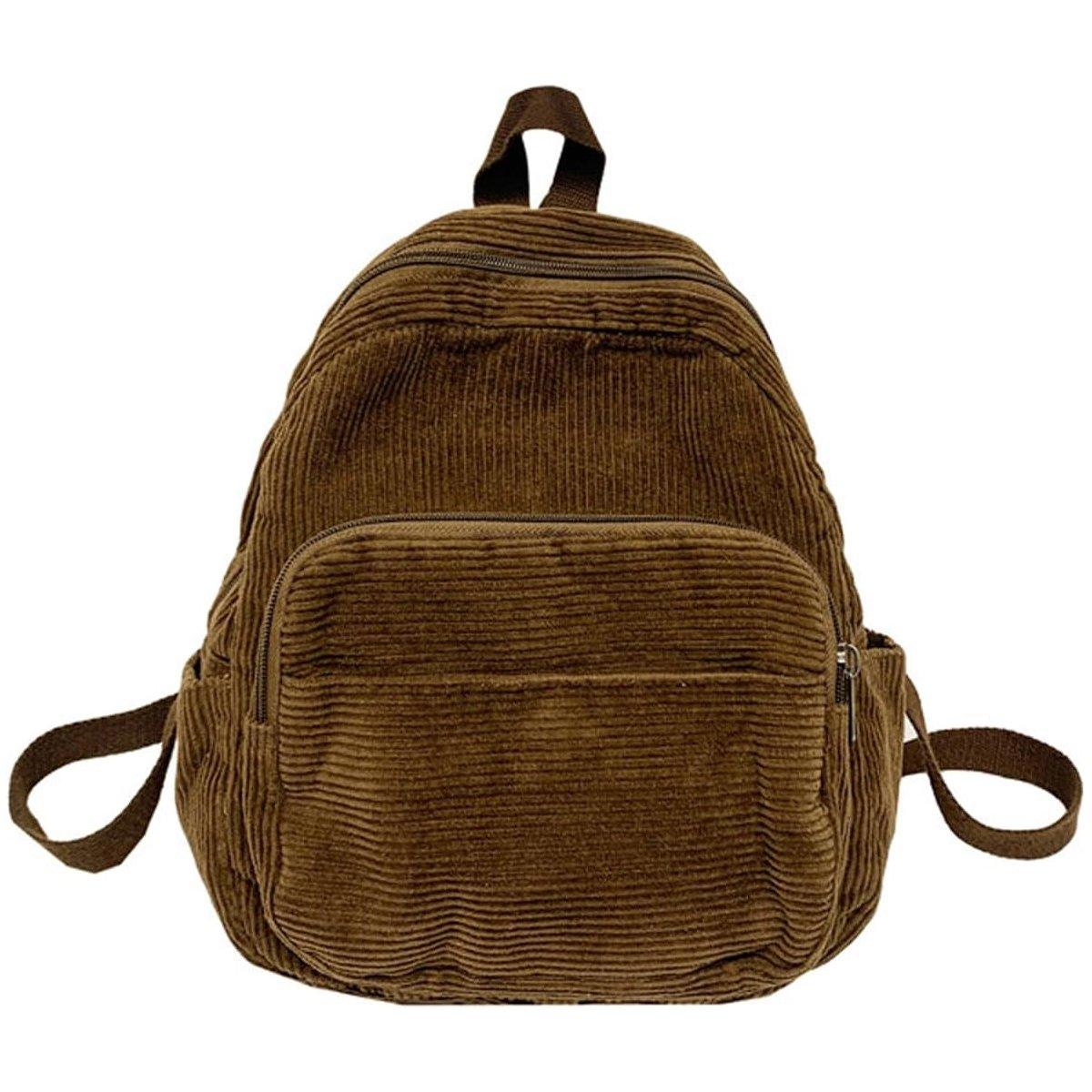 Schoolbag Corduroy Shoulder Bag Simple Mini Backpack for Daily Casual Use V528-BOOK-BAG-COFFEE-698051